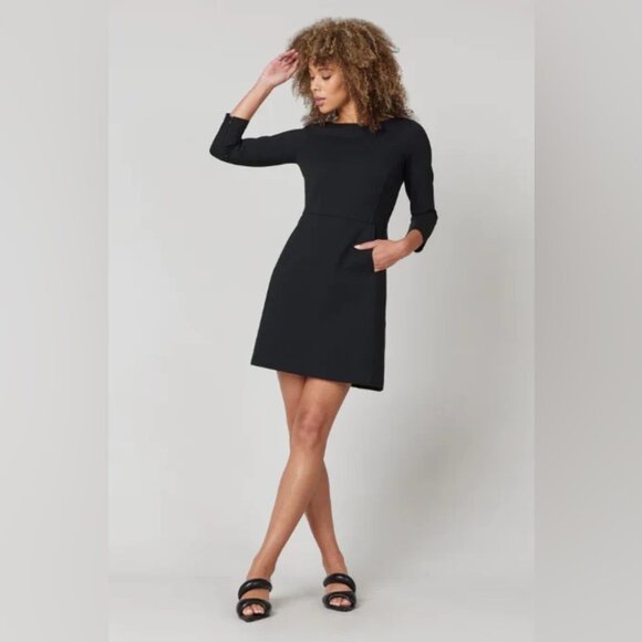 SPANX Perfect A-Line 3/4 Sleeve Black Career Office Dress - Picture 2 of 9